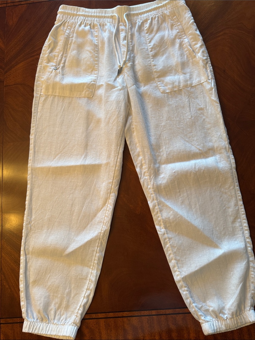 Athleta White Drawstring Linen-Blend Jogger Pants